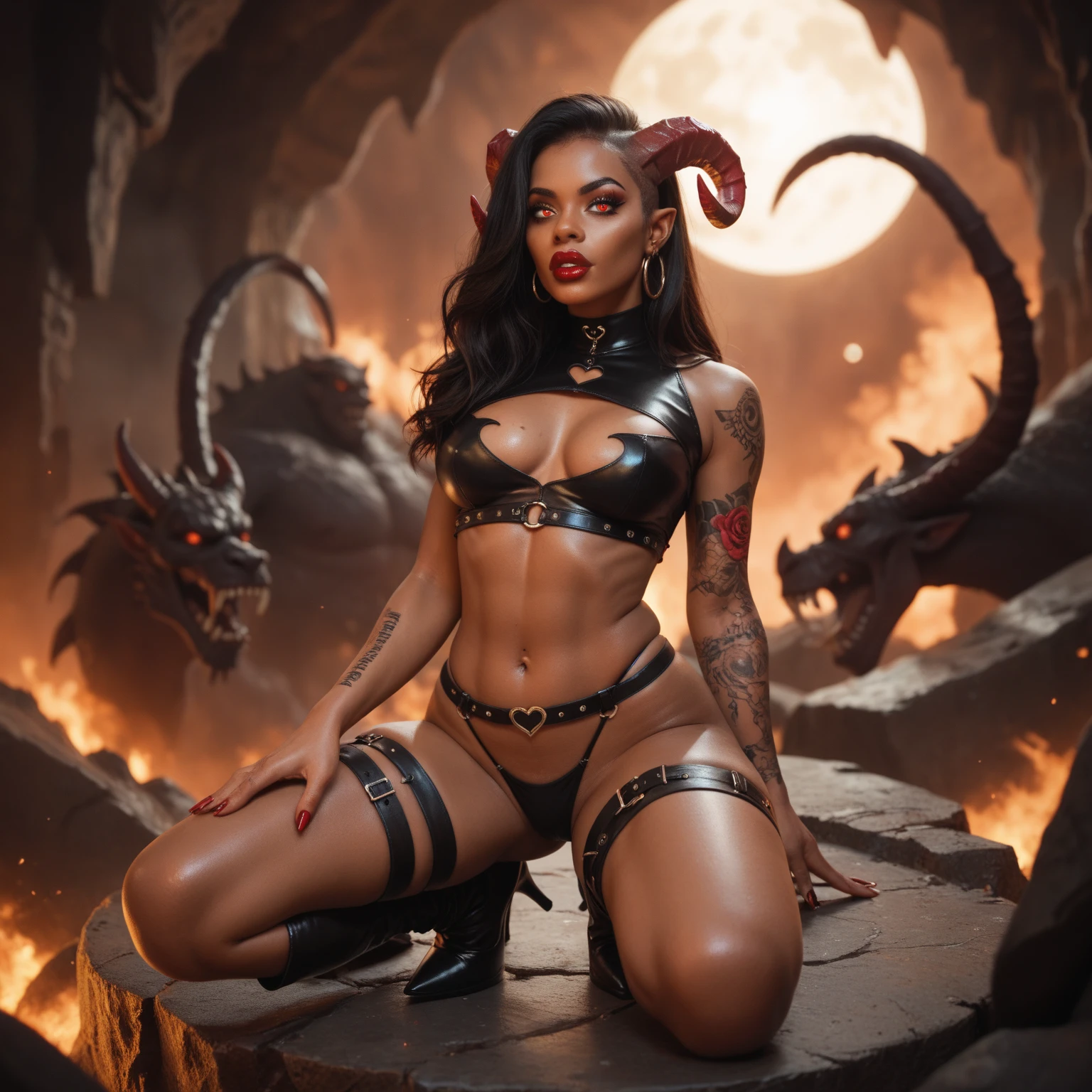 , , , Melena is a beautiful necromancer., black fur, in the style of a Heavy Metal magazine cover, low-cut robe with high details, High detail face, high detailed leather, fit athletic body, Heavy metal aesthetics, necromancer's lair background, high quality, Masterpiece, realistic photo, intricately detailed, 8k, HDR, shallow depth of field, wide light, High contrast, backlight, light flares, chromatic aberration, sharp focus, Raw color photo, looking to the camera, cold colors,  pose,  smile