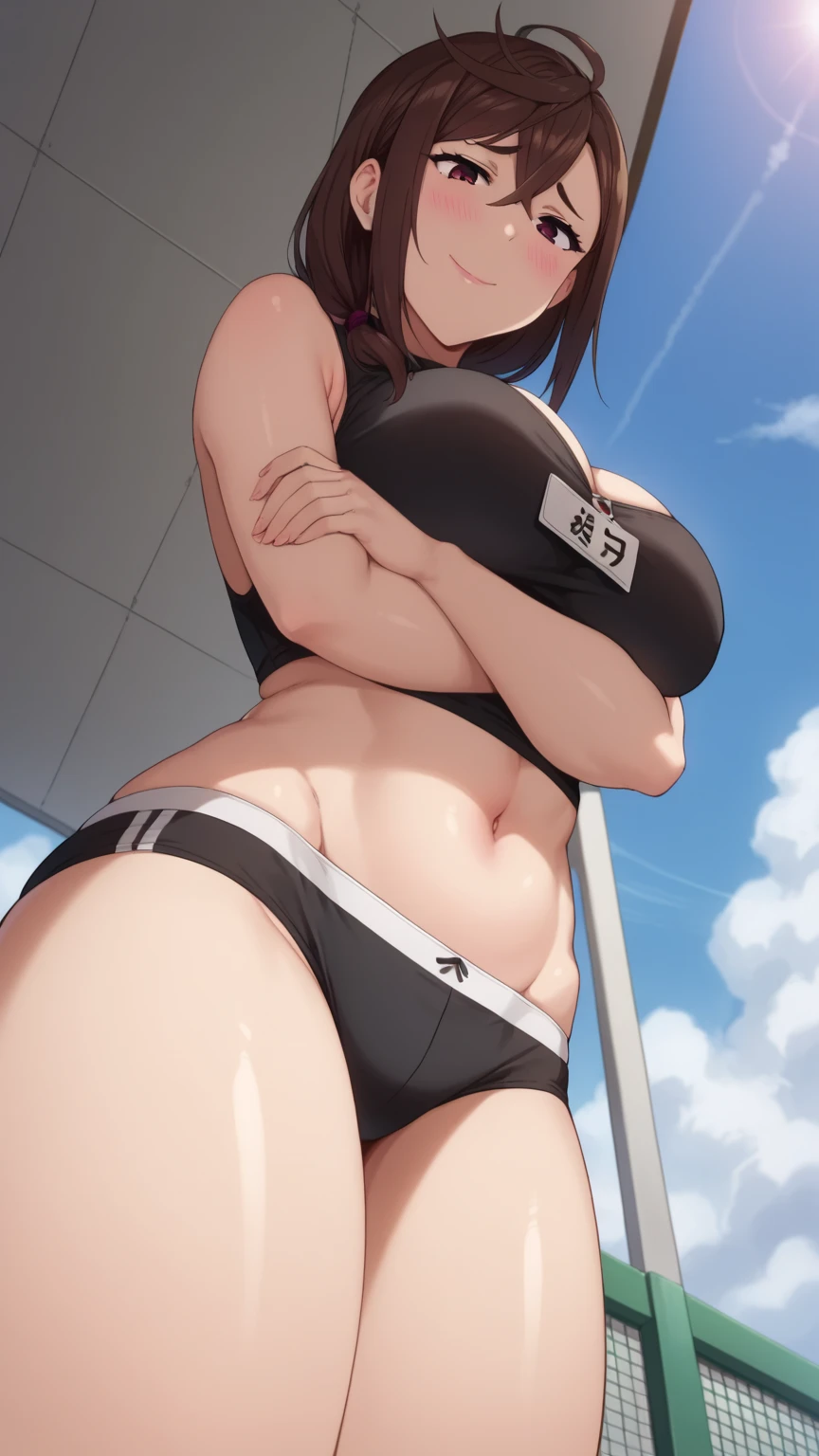 (( close、16k、highest quality、Attentiの上 to detail、Rich skin detail, Chubby、Browsing Caution))、((((cyber punk))))、(((Huge breasts)))、(Both armpits)、((White SF Suit)),(Brown eyes)、((Forehead))、((short hair、Parted bangs、Asymmetrical bangs))、((Brown Hair))、(Beautiful Eyes)、((Sweat、Wet))、 ((blush))、((((Embarrassing、:o))))、((Beach))、