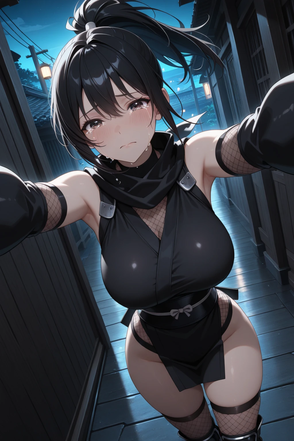 masterpiece, 最high quality, High resolution,  Final Fantasy 7、Tifa Lockhart、Black torn clothes 、Black ripped pantyhose、Dark church at night、????、Wearing a mini skirt、Thin legs、???????????、Slim figure、high quality　CG Tone、Torn black panties、Surrounded by sadistic women、Sitting in a chair and being restrained、Black blindfold、While wriggling the body、trembling、周りの女性は???レーターをTifa Lockhartの??と??に押し当てる、Forceful spurt of clear fluid from the ????????、周りの女性がTifa Lockhartに透明なローションを大量に注ぐ、Intense ?????? moment、panting loudly、Please open your mouth wide