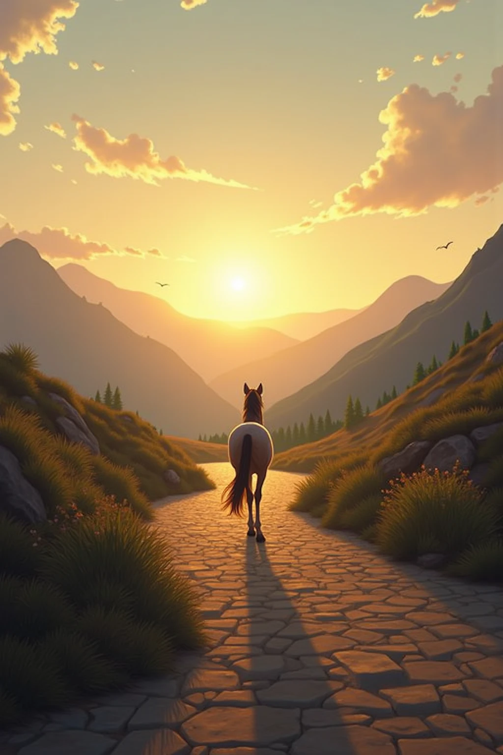 Ancient road west wind thin horse， Sunset