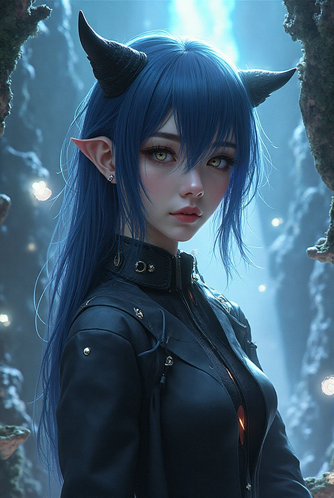 alien girl, sci-fi suit, the bow on her head , space star background.