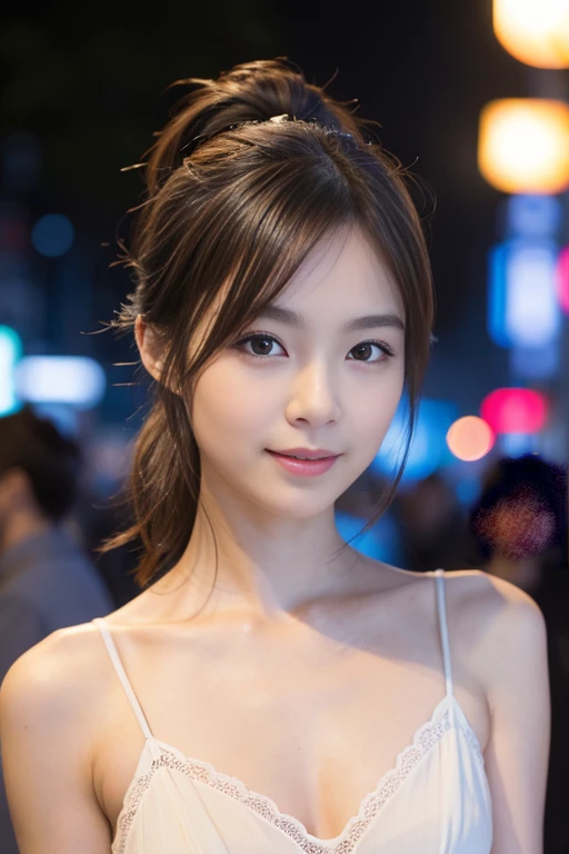 1 Girl, (Wearing a black blouse:1.2), Beautiful Japanese actresses, (ponytail:1.3),
(RAW Photos, Highest quality), (Realistic, Photorealistic:1.4), masterpiece, 
Very delicate and beautiful, Very detailed, 2k wallpaper, wonderful, 
finely, Very detailed CG Unity 8K 壁紙, Very detailedな, High resolution, 
Soft Light, Beautiful detailed girl, Very detailed目と顔, Beautiful and detailed nose, Beautiful and detailed, Cinema Lighting, 
break
(Snowy night cityscape as background 1.3), City lights, 
Perfect , Slender body, smile, Face the front completely, Looking at the camera