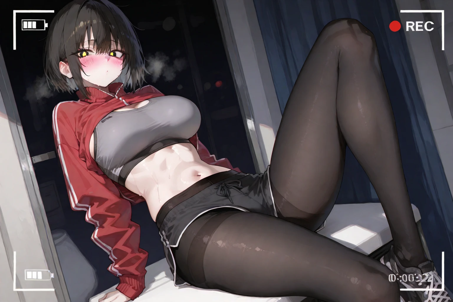 beautiful hot anime woman with a crop top taking off her panties and exposing her  , Natural , smilling, sweat, inverted , 