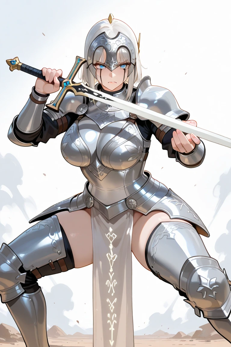 Chica anime con espada y armadura parada en un campo., Chica armadura, Armadura de ?????? Caballero femenino, Armadura de ??????, ??????-armadura, Armadura de ??????, Caballero femenino, of a beautiful Caballero femenino, Badass Anime 8K, Armadura gruesa, beautiful Caballero femenino, female action anime girl, Chica con armadura de caballero, hermosa armadura, gorgeous female paladin, con elegante armadura plateada