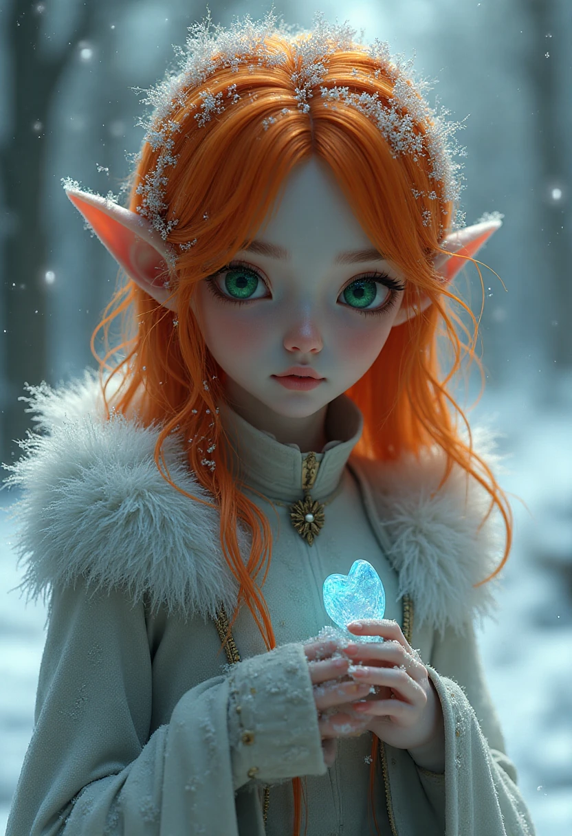 cute elf,(((small,tiny body,small))),((())),((anime elf with extremely cute and beautiful orange hair)), (((elf))), (((elf ears))), (((flat chest))),(((orange hair:1.35,messy orange hair,long hair,huge braids,colored underhair,breathing with ears)))),(((orange_eyes:1.3))),intricate eyes,beautiful detailed eyes,symmetrical eyes,big eyes:1.5,(((glossy skin:1.5,glossy skin:1.5,tanned skin,glossy skin,very shiny skin,shiny body,plastic glitter skin,exaggerated shiny skin,skin glowing))),(detailed body,(detailed face)), cute,wanton,,daring,(((NSF))), absolute opportunity,revealing clothing,,(((Sexy orange coat, orange coat outfit, wearing a orange coat:1.3,orange winter coat))), ((orange mini-skirt,orange  with furry edge,visible  strap)),(( strap)),(white gloves,orange clothes,,with small orange clothing),((((furry edge clothing)))),(((intricate outfit,intricate clothes,embroidered clothes,ornate clothing))), (dynamic pose:1.0),awkward,(centered,scaled to fit,rule of thirds), ((cedar forest)),winter,landscape:1.25,((intricate landscape)),((snowy forest background)), (Glossy winter ornaments),high resolution,sharp focus,(extremely detailed,extremely detailed),(realistic artwork:1.37),(extremely detailed CG unity 8k wallpaper),(((bright colors,vibrant theme))),(intricacy),(masterpiece),(best quality),artistic photography,(photo by sldr),(intricacy background),perfectly rendered face,perfect  detail,realistic face,photo-realistic,analog style,((intricacy detail)),(((realism))),