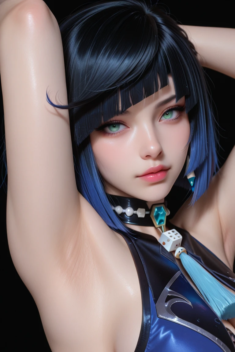  (masterpiece:1.3), (Best Quality:1.3), (Ultra-detailed:1.2), ((kawaii)), Cute, (lovely), ((sexy)), ((Extremely detailed)), 4K, (8K), Best Quality, (Beautiful), Illustration, anime style, (bold line:1.2), Gradation, looking at viewer, //, (bent down:1.1), (arms behind back), //, a cute girl, 1girl, (solo:1.2), gleaming skin, //, (flat chested), (Perfect eyes:1.2), (Perfect iris:1.2), //, darkblue hair color, (beautiful eyes) //, (half closed eyes:1.3), ( expression:1.2), Fascinated expression, smile, (blush:1.2), //, modern city background, on rock, twin tails, straight bangs, muscle girl, hard abs,  abs, NECKLACE, skirt, heavy armor suit, mecha musume, underboobs