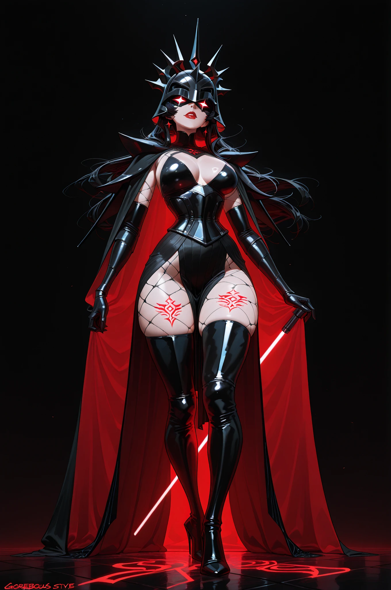 ral-opal, meahophontron, full body, woman robot face, devil nun, , looking at camera, body nun clothes, red eyes, primer plano looking at camera, realist, beautifull woman, sexy face, black clothes, gray and red.