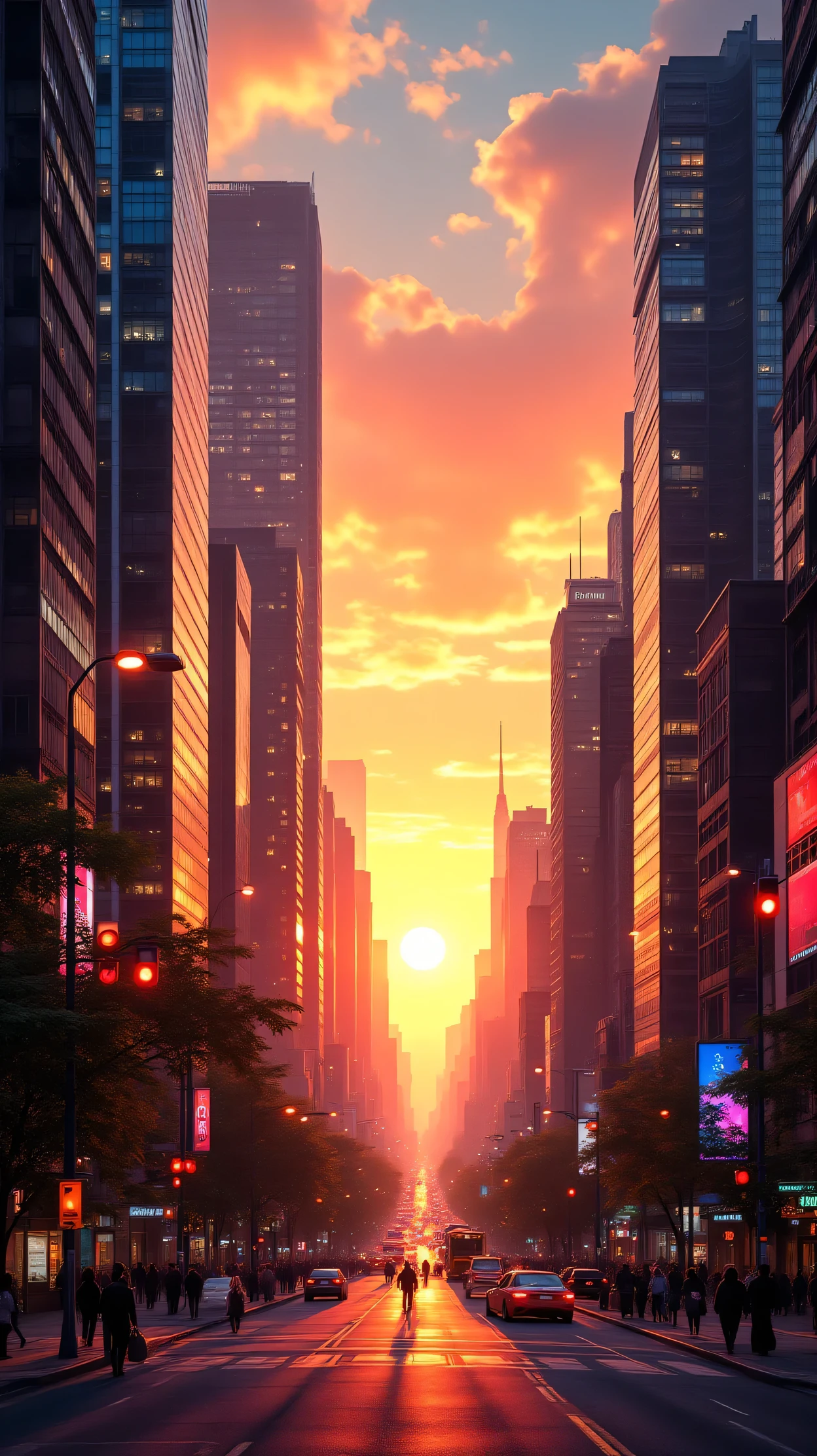 Ultra HD, a big city, with a nice sunrise.