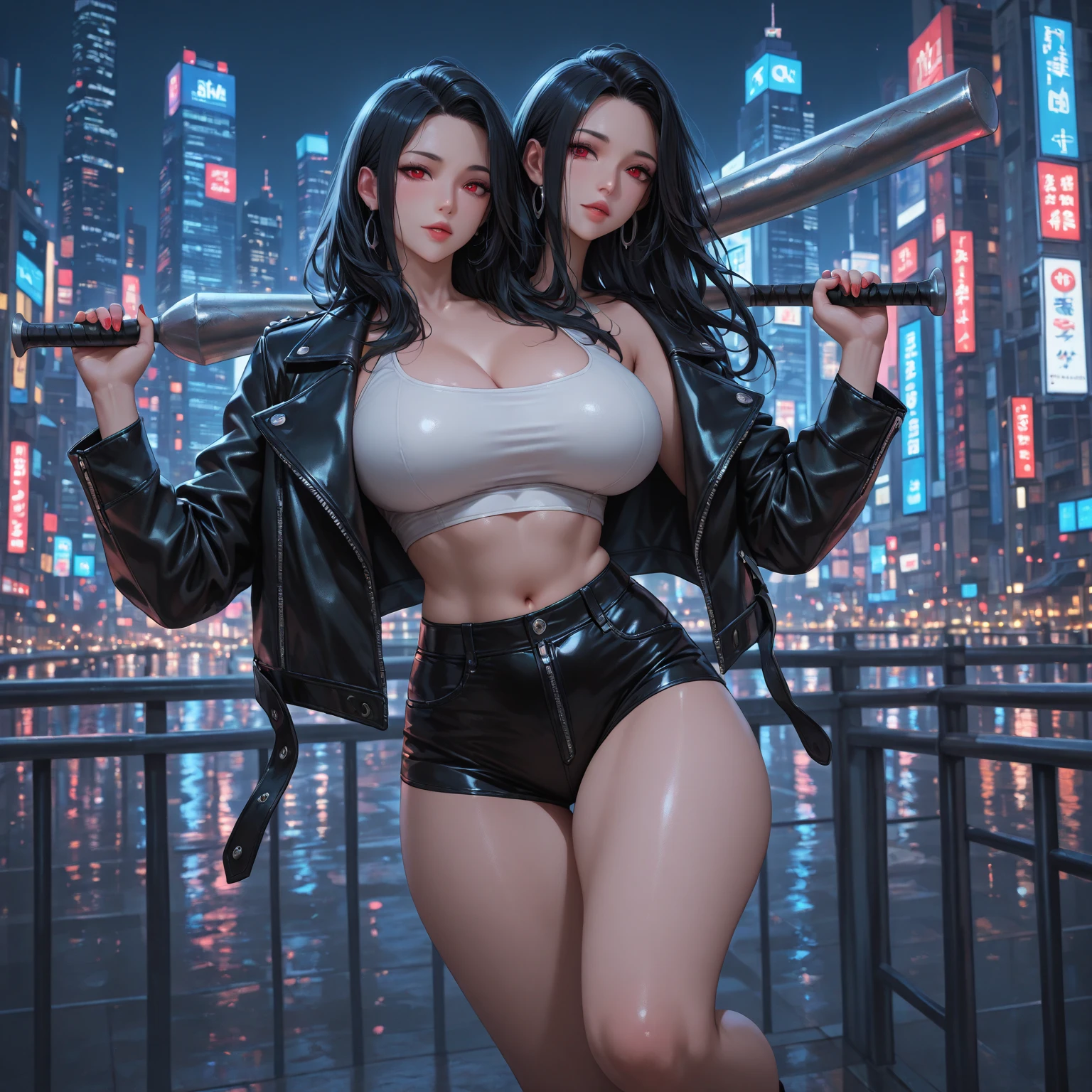Yakuza heroine on the streets of Japan, A group of gang members stood behind，angry look，Mixed Korean，The background is blurred out，focal，电影灯光，(((tmasterpiece))), ((best qualtiy)), ((Complex and detailed)), ((ultra-realistic realism)), Ridiculous resolution, A MILF, Mature woman, ssee-through, highly detailed, illustratio, 1girll, (huge tit), Thin waist and thick hips，long leges，beatiful detailed eyes, short detailed hair, brunette color hair, a purple eye, (Gangster suit:1.2),Tattooed with，Large flower arms，Full of tattoos，Japanese yakuza，Kamami Yamaguchi，Japanese Yamaguchi-gumi，Japanese yakuza woman，The Underworld，full tattoo，Gangster boss，Lunette de soleil，Blood stained the streets，Gang boss，Scarred figure，Bloody violence，Sexy and feminine，（No underwear），pantiess, detailed back ground, perfect eyes, Seductive eye, looking at viewert，From the front，Wear light，