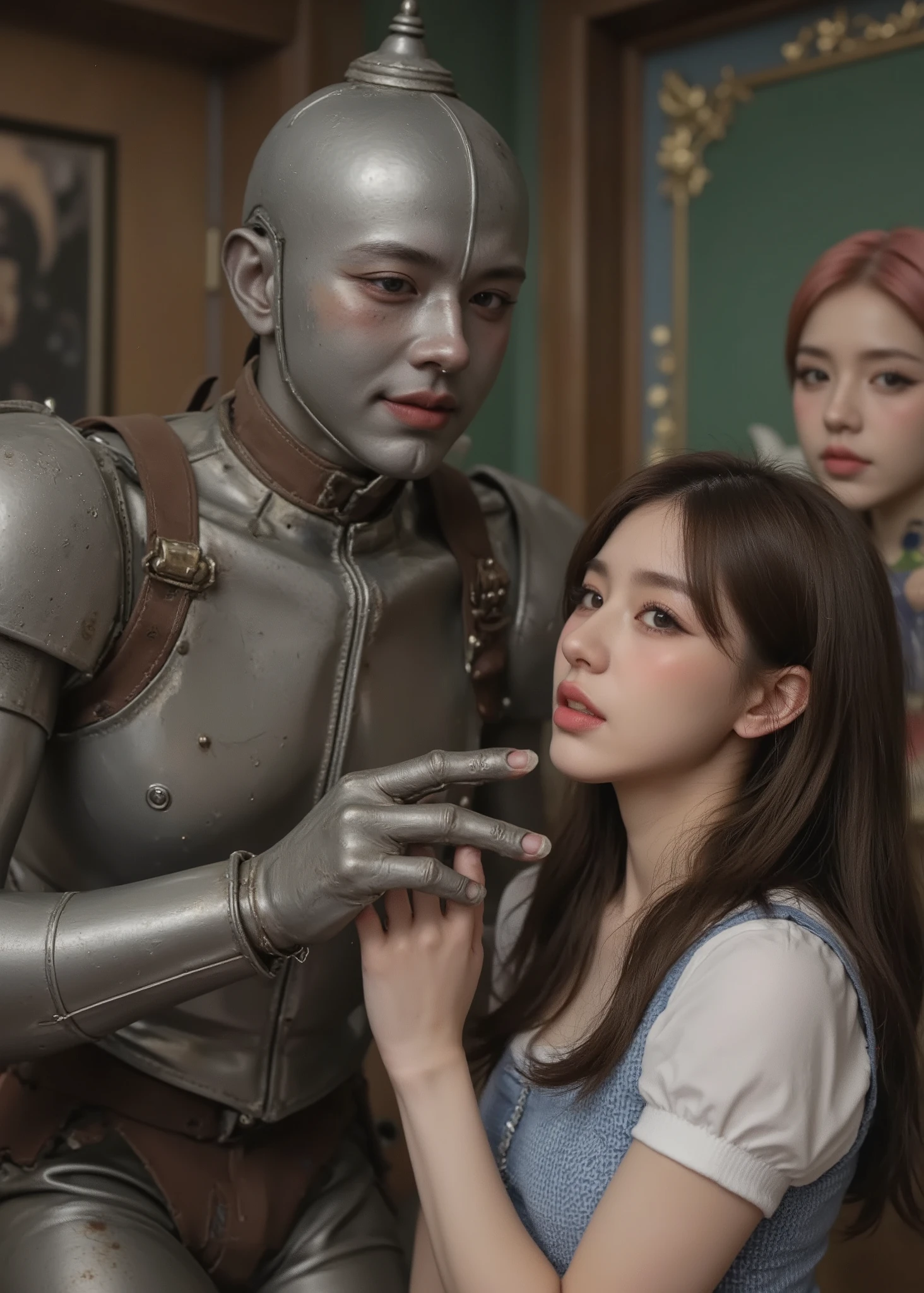 for adults,
Scrivenism,
((live action movie scene)),
very detailed,

tin man touches Dorothy with his nasty hand,Warbling Dorothy、