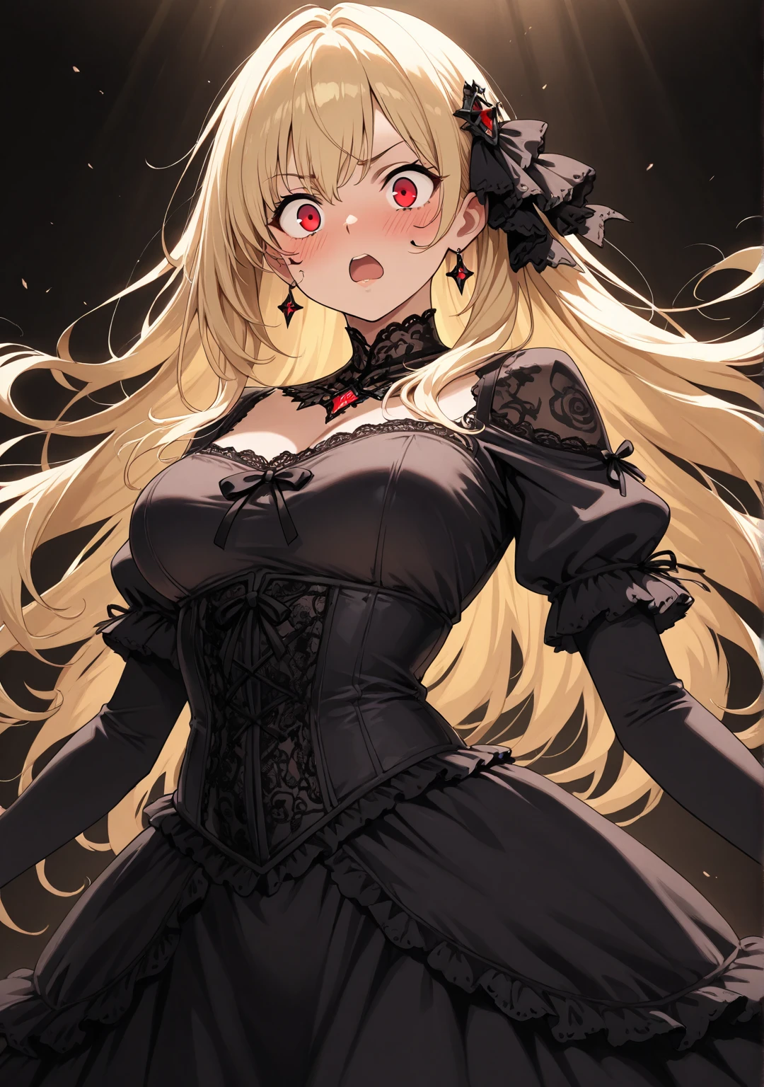 score_9, score_8_up, score_7_up, best quality ,masterpiece, 4k, Japanese anime, 1girl, (long length hair:1.2), Fishnet tights, drill hair, blonde hair, (:1.3), (eye lashes:1.3), (eye shadow:1.3), blue eyes, (beautiful detailed eyes:1.4), pouty lips, 130cm tall, original character, fantasy, (demon wing:1.5),(White background:1.2), beautiful fingers, (blue gold lace frill Gothic dress:1.5), (red tiara:1.5) ,(head ribbon:1.5),shoot from front, looking at viewer, 