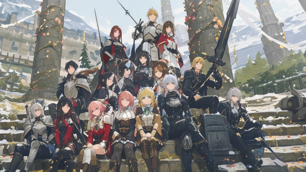 A group of  female knights, (in forest), various hair styles, harem, wearing armored clothes, metal armor, night, details face, trousers, seducing, sword, showing off armpits 