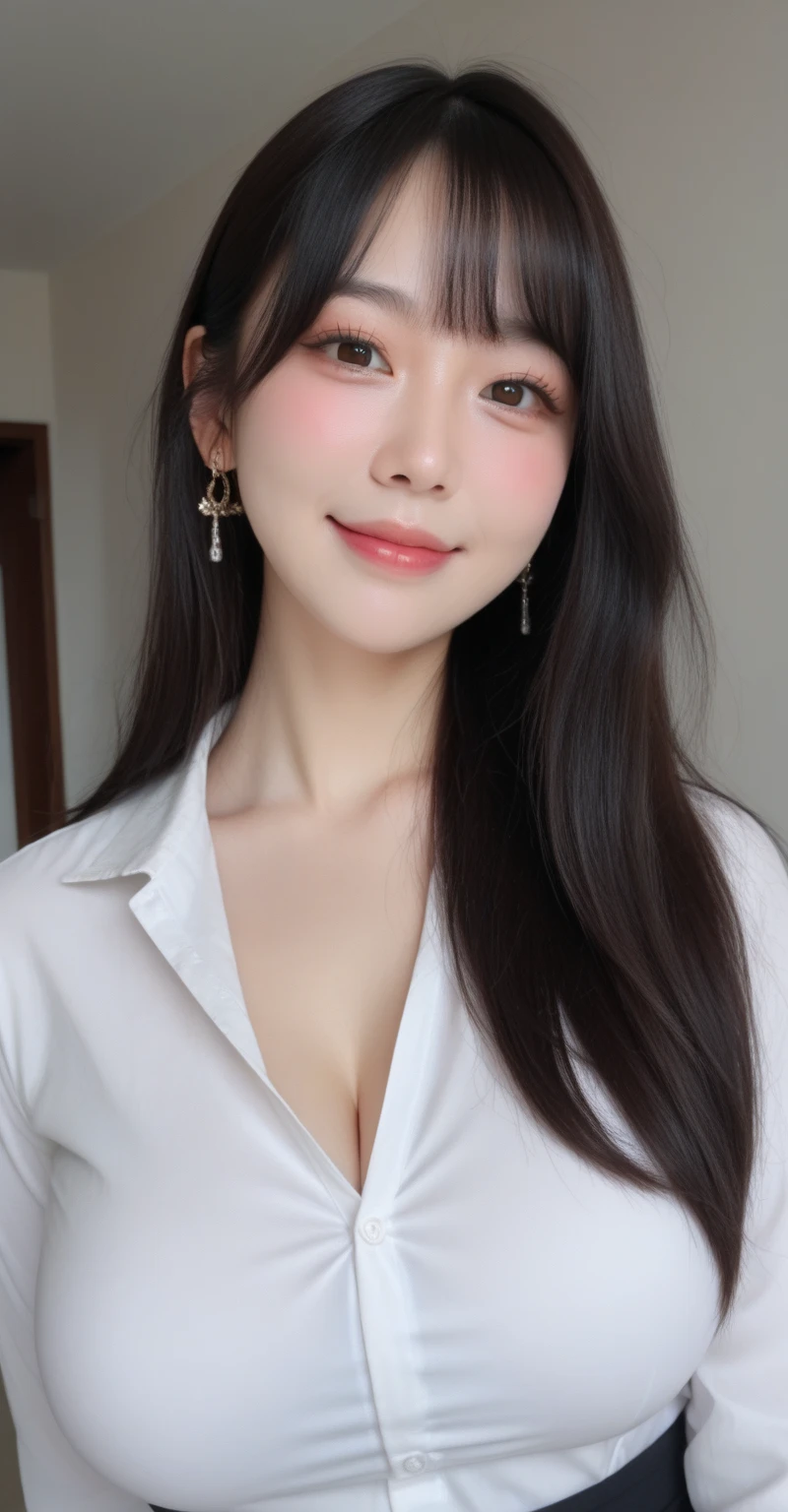 sagging gigantic breasts、It is well wet、smile on face、独奏、((K-pop Idol))(Heart)((You're on stage(Live action))Floor angle、Taken from directly below、nametag、ribbon from、Pubic hair is 、Show me your teeth、Thigh