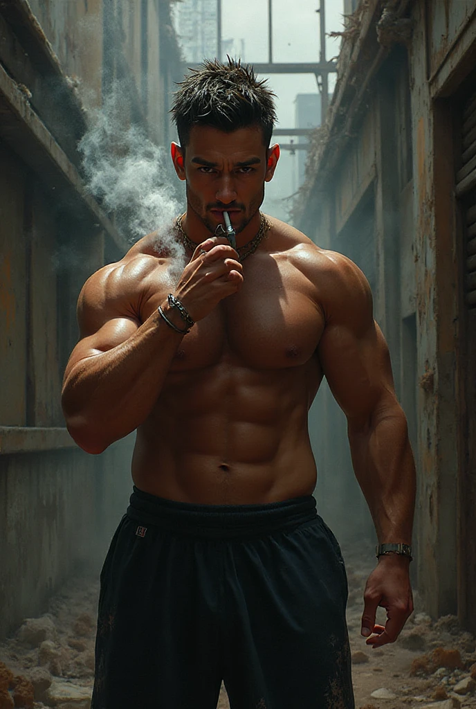 (8k, original photo, best quality，Half body photo) ,, ((( 25-year-old muscular blindfolded men, hands tied up backward with iron chain)))，standing，, muscular man，blush，Shy expression，Mouth slightly open，Armpit Hair, micro  ,pubic hair，wearing a black micro  , hands are tied up backward with iron chain connected to wall，，a Asian muscular bodybuilding champion ,(((no cheast hair)))，((( black wall background)))，handsome man,Real human skin is smooth and delicate，delicate skin，Large ，Eyes and eyelashes are very detailed, muscular man, Manliness, male, Expose chest muscles, male love model, muscular, digital SLR, Super quality, XT3, crystal clear, 8k ultra high definition, high detail, Super real photos, (Realistic skin), ((pores)), ((high detail skin)), Volumetric light, groin, far, Complex 3D visualization, high detail,Real human skin ((Correct body structure)), (((correct ))),(((Forced noise reduction)))