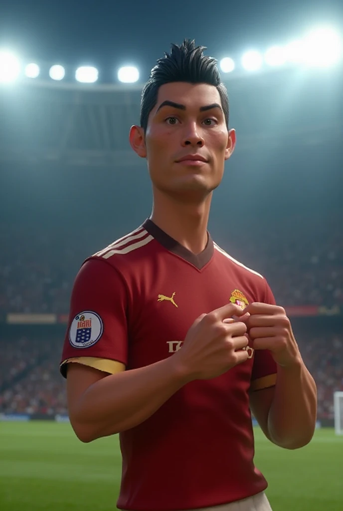 Photorealistic, 64K, A realistic christiano ronaldo [wearing soccer jersey ], standing up celebrating his goal