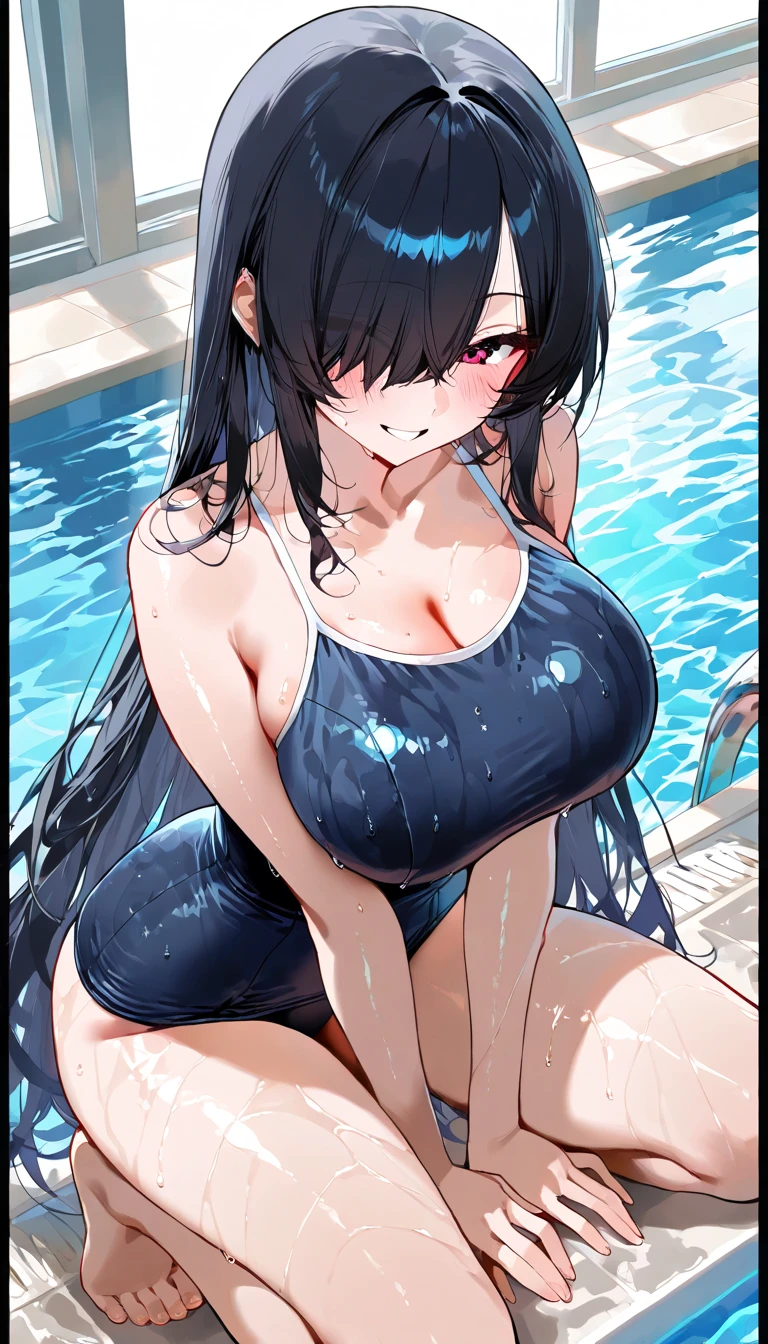 One Girl,(best quality), (expensive_quality),((whole body)),4K,8k, RAW Photos,(Complex_detailed), (Super detailed),(clear_image),(masterpiece),(Huge :1.2),(Thick thighs:1.5), (Low angle), long legs, 青いschool swimsuit, poolside, soaking wet, big , emphasis on legs, turn around,backward, stand,open, ( on armpits:1.5), Emphasis on the sides,(1 boy, a boy is grabbing girl’s  )