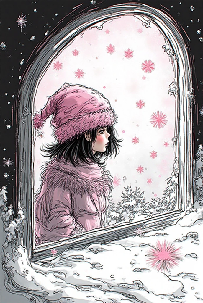 masterpiece, best quality, (closeup face:1,2), 1girl, , , pussie, goggles on head, sitting on ground, embrace knees, sad, forest, (polar lights:1.2), aurora borealis, winter, colorful, refflections in goggles, watercolor,