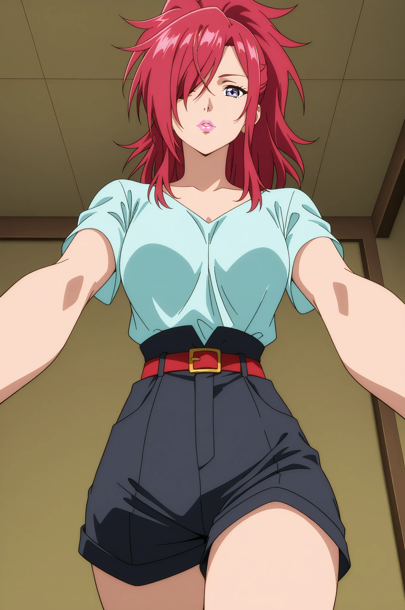 (((itsuka kendo))),(character from the boku no hero academia series),(Wearing),+,(a very sensual short pencil skirt highlighting her ??? and a white sleeveless blouse showing her shoulders and showing her ???????)