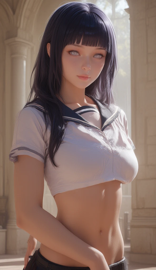 , armpits, , :1.5, (best quality), 1woman,1girl ,mitsuki_nase,  black hair, long hair, red eyes, brown eyes, white shirt,serafuku, cardigan ,sexy woman, ,  blush, vibrant colors ,natural lighting  ,RTX,  , beautiful, (detailed face:1.2), medium breasts, showcase, (perfect eyes:1.1) ,(photorealistic:1.1), 8k uhd,  looking a viewer, outdoors,  simple backround, (perfect fingers), sleeves less shirt, armpits, 