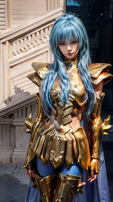 masterpiece, best quality, ultra high res, realistic skin texture, armature, photorealistic, high resolution, raw photo, shiny skin, realistic skin texture, best lighting, sparkle, dramatic lighting, dynamic pose, Greek temple background, night sky, cosmos, milky way, 1girl, balanced eyes, Andromeda Shun, pink armor, roman skirt plate, breast plate, cleavage, red hair, pink helmet, blue eyes, looking at viewer, large breast, slight smile, chains