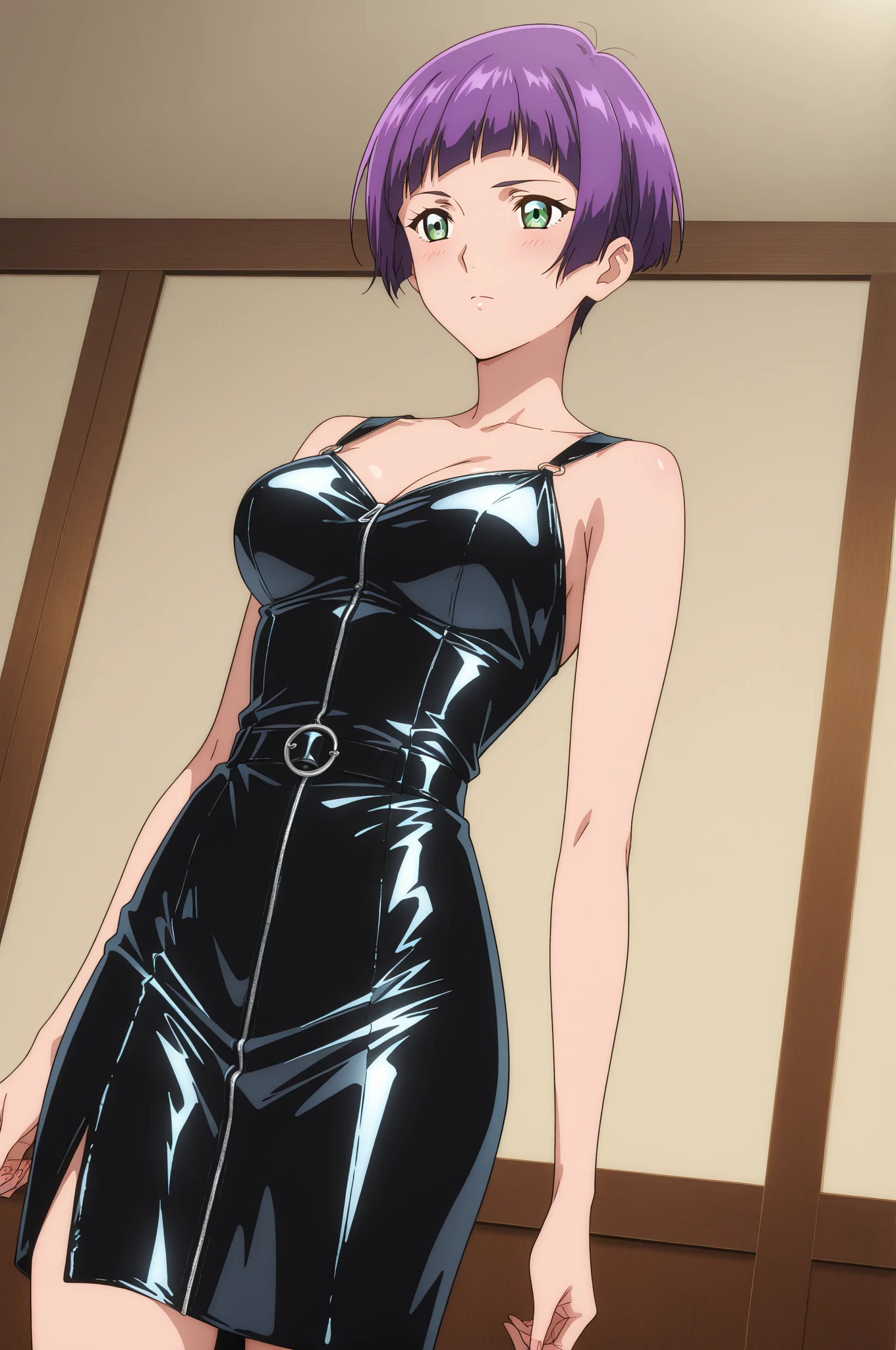 、(masterpiece、Highest quality)、Highest quality, Ultra-high resolution, (((masterpiece))), alone, Sweat、Big eyes, Please show me your armpits, No sleeve、Outdoor、Floral dress、Composition from the front、（Cut the back hair short、short hair、blonde、woman）、Shortcuts、Embarrassed face、Cut your hair short、可愛いwomanの子、