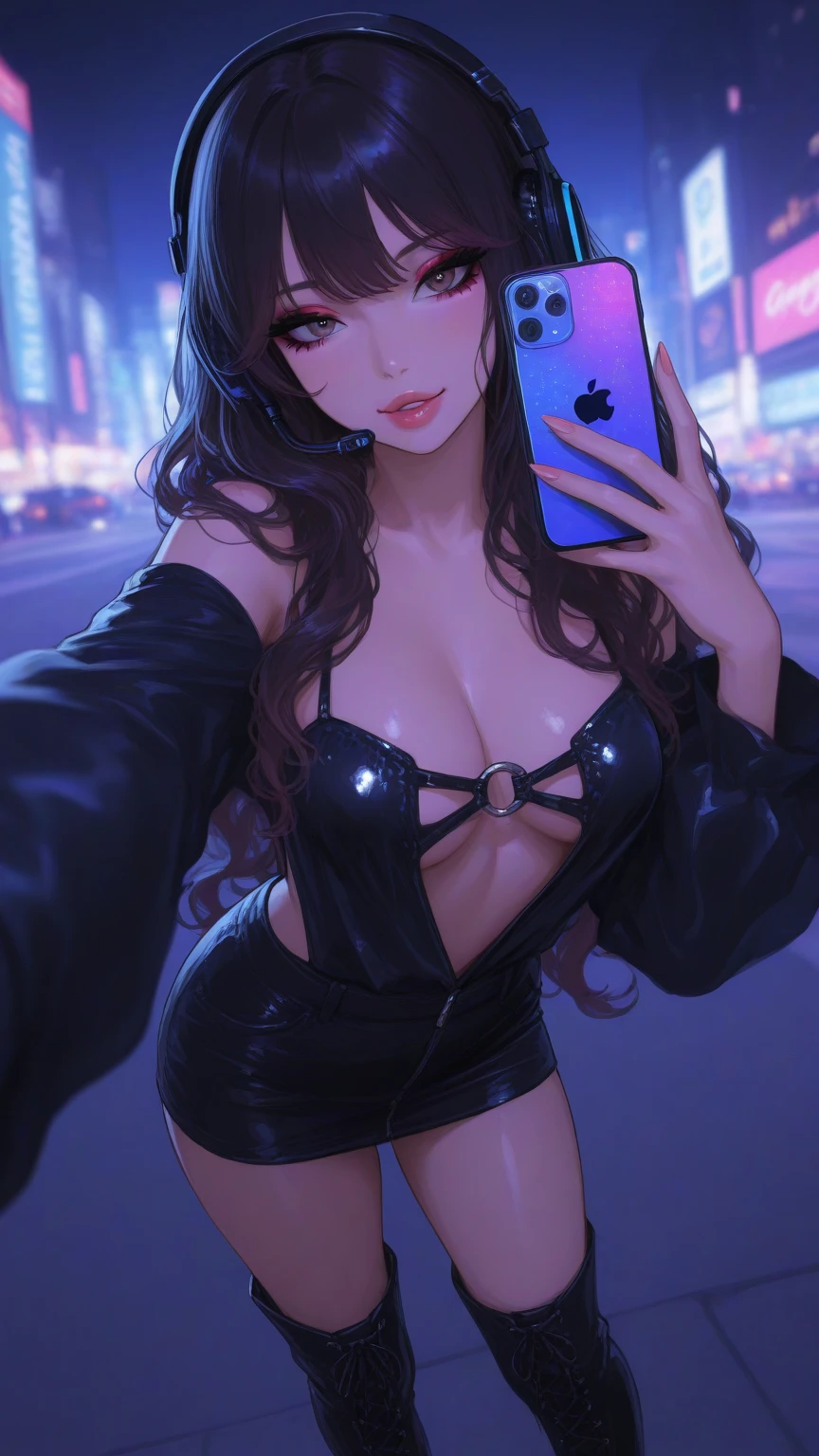 there is a woman that is taking a selfie in a mirror,  style,  dress, Open V  clothes, 2263539546], Korean, very  outfit, Gorgeous young Korean woman, ,  :8, 2 2 years old,  look, sexy-s 100, 2 3 years old,  outfit