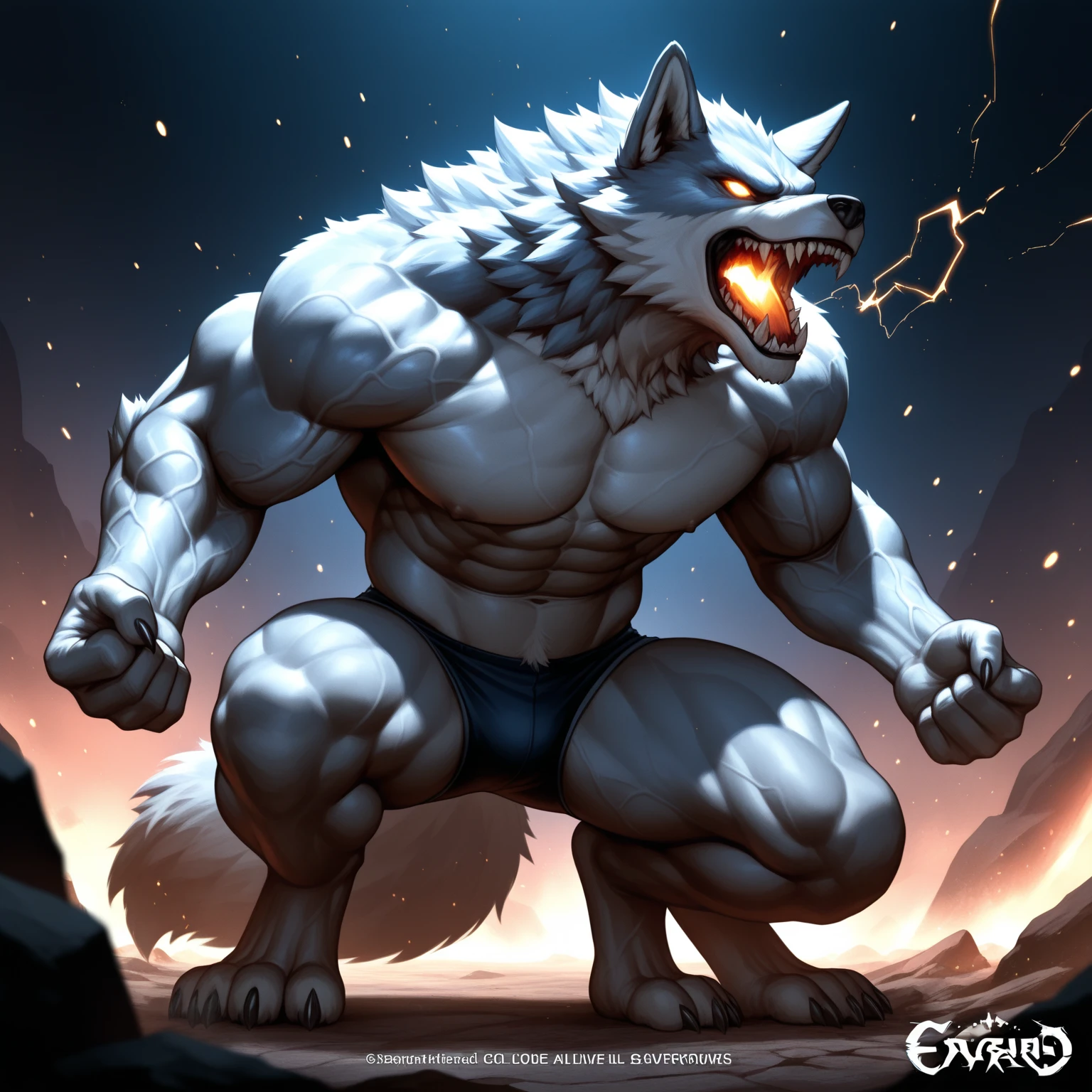 Solo, Anthro, male (((solgaleo, lion, blue sclera, muscular, big pecs, abs, yellow , white fur, black body, black nose, multicolored body, multicolored fur, multicolored mane, white mane, mane, grey pecs, black , black abdomen, white arms, white legs, 5 fingers, tail, white tail, yellow tipped tail, markings, orange tipped mane, orange speedo, big bulge))) standing, pokemorph, biped ((focus grey abdomen, focus solgaleo, focus grey )) full body, perfect , by darkgem, by mystikfox61, by glitter trap boy