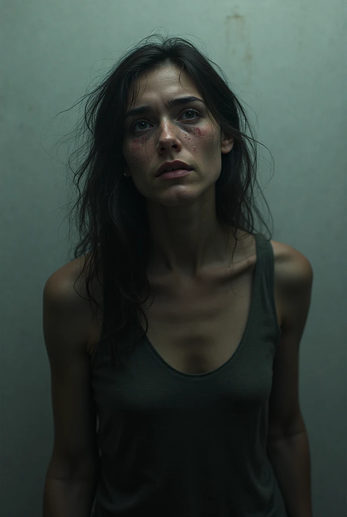 Create an image for me that represents a woman who has experienced psychological , abuse and manipulation, and also physical with trauma. 