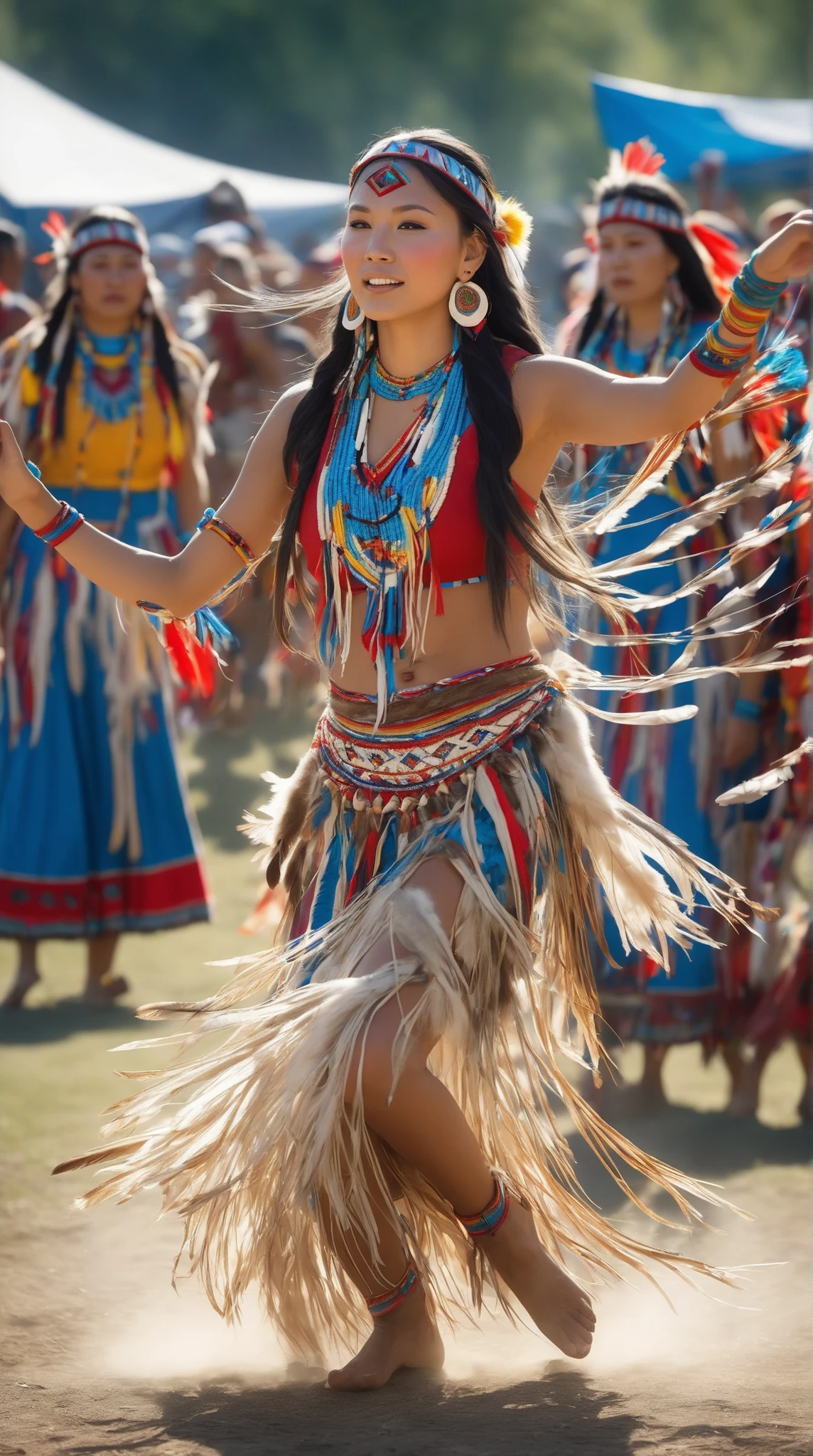 highdefinition images、beautiful native women dancing at a Native American village festival、Beautiful national costumes