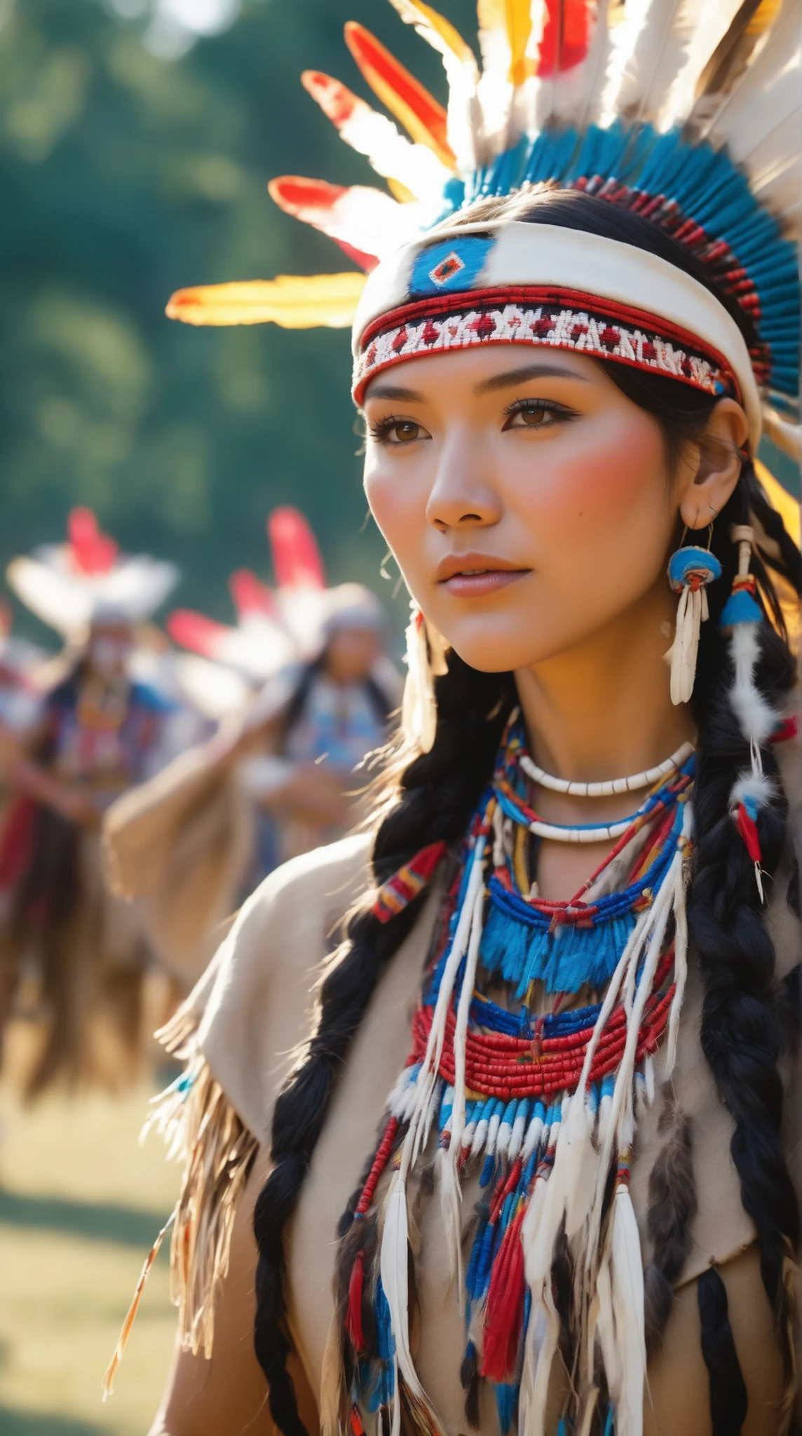 highdefinition images、beautiful native women dancing at a Native American village festival、Beautiful national costumes