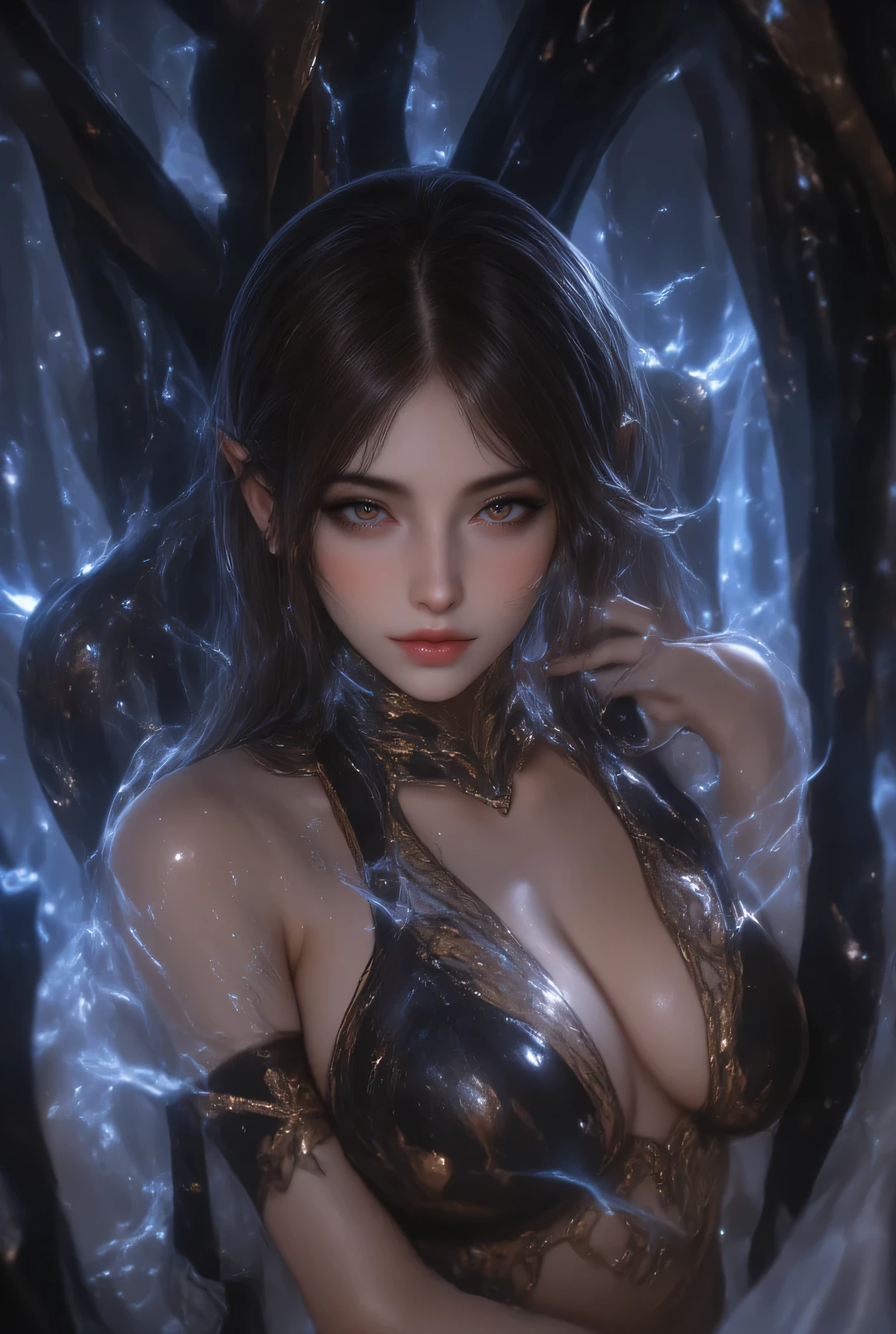 Evolution is the increase of complexity of complex systems., Holy Sexy Elf, Big Breasts, Age 17, Dark Haired, Sexy Pose, Fearless Smile