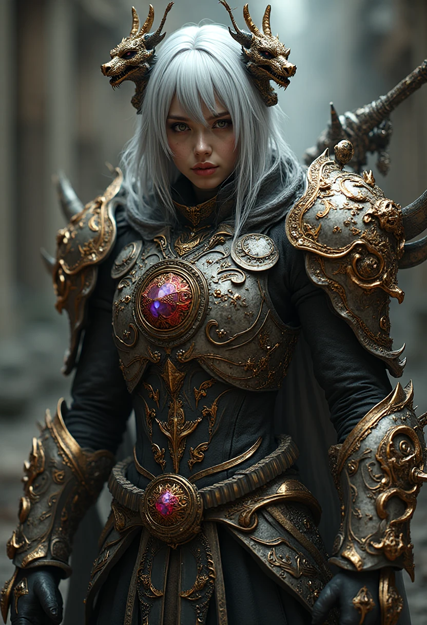 (masterpiece:1.1), (best quality:1.1), (ornate:1.1), (monochrome:1.3), (black and white:1.3), BREAK, (horror:1.0), (esoteric:1.1), (solo:1.4), (dynamic angle:1.0), (cowboy shot:1.0), (woman:1.1),(very muscular bodybuilder girl:1.25), (huge upper body:1.25), (narrow :1.0), long hair, (gothic intricate vampiric armor:1.25), ((full body front view)), (gauntlets:1.0), (shoulder armor:1.1), ((tarot style frame:1.25)), (glowing red eyes:1.25)