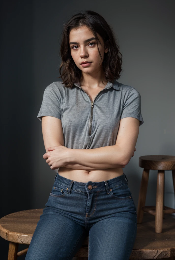 Emma Watson wearing striped dress shirt with ripped jeans