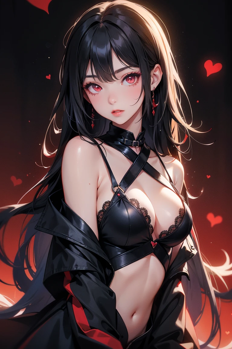 Anime girl
Black long wavy multicolored_hair(rainbow gradient hair)
Red colored eyes
Cute
Sexy girl
Solo girl
1 girl
Beautiful breasts
Wearing cat keyhole  