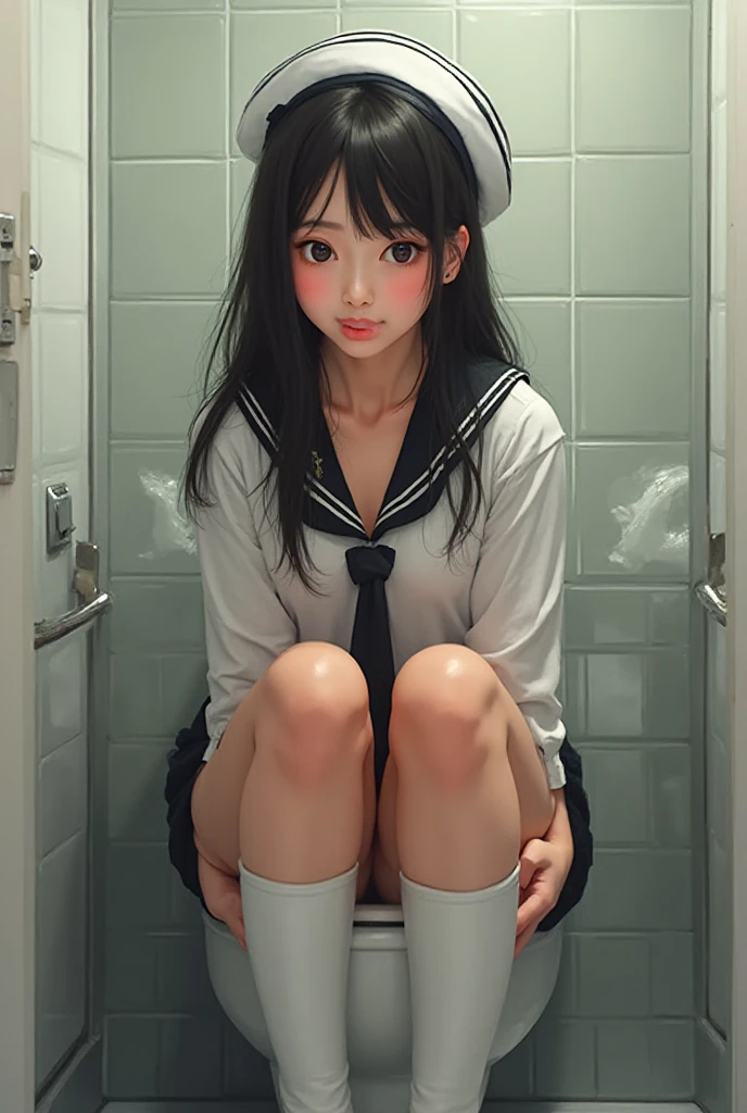 Completely 、shy、squat、open the thighs、