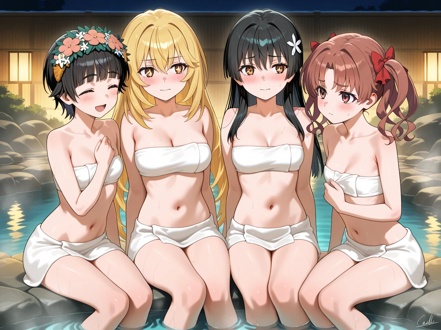 ((????:1.3)),(Textured skin, Anatomically correct, Super Detail, high details, High quality, hight resolution, Best Quality, 1080p,4K),(One-person viewpoint, looking at viewer:1.2),
((My Hero Academia anime style:1.5))

(Multiple girls in night pool),(women's night pool:1.3)
((Multiple girls, 10+girl with, Group photo of the girls, Group photo of the girls:1.3))
(Girls of different ages:1.5),(9-28 years old:1.5),(line up standing:1.3),(????????????:1.2),(women with various hairstyles:1.2), all ?????, ????,(sweat, wet, wet all over:1.5)
(inviting you to have ???),

????,(Provocative smile, seductive smile, naughty expression, Seductive expression),(embarrassed,blush:1.3)

(Various swimwear:1.5)
???????????, squatting, ????? focus, ?????????, ????????????
