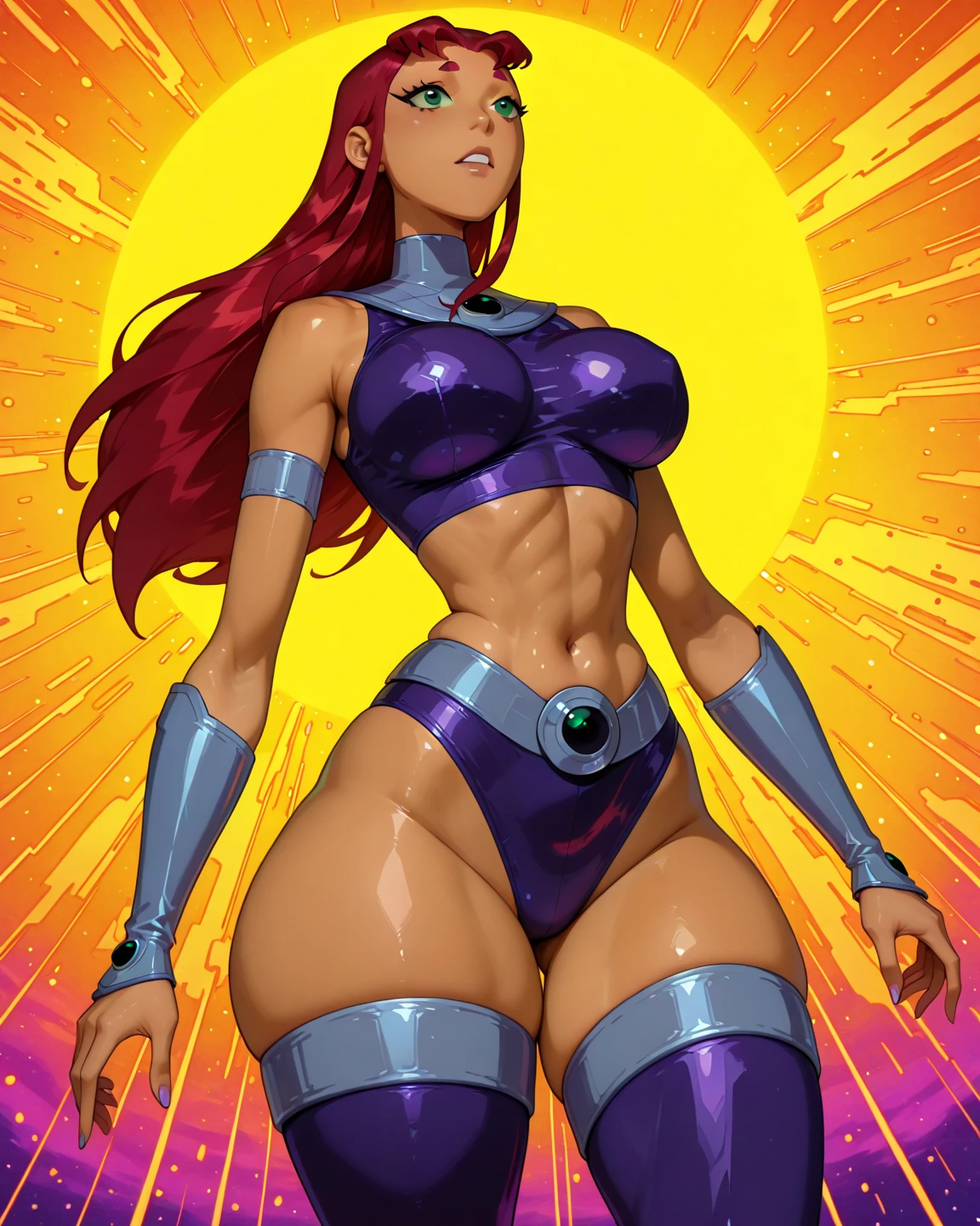 score_9, score_8_up, score_7_up, score_6_up, score_5_up, source_anime BREAK n0ko, long hair ,muscular ,Urbosa, adult female ,standing, elegant dress, large breasts, thick thighs, dynamic lighting 