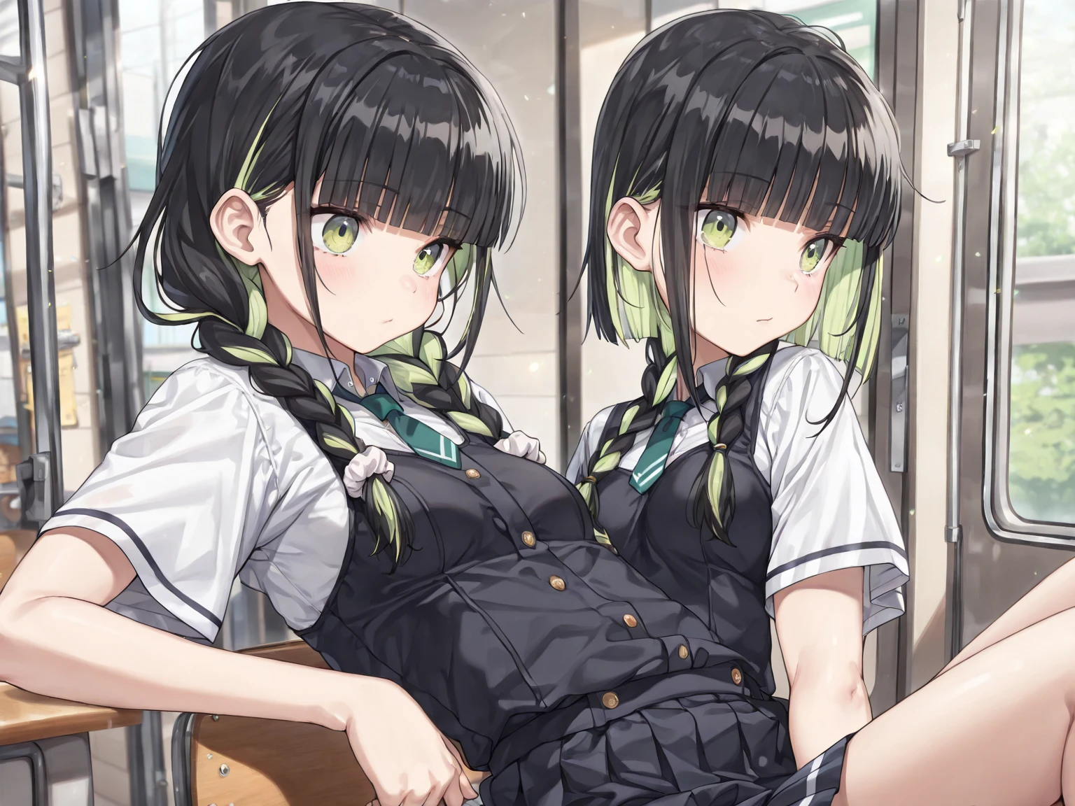 3heads, best quality, masterpiece
3 girls, black hair, identical hair color, smiling, necks side by side, three necks on shoulders, running, tanktop, sweatpants, outdoors
((three heads, 3head):1.5)