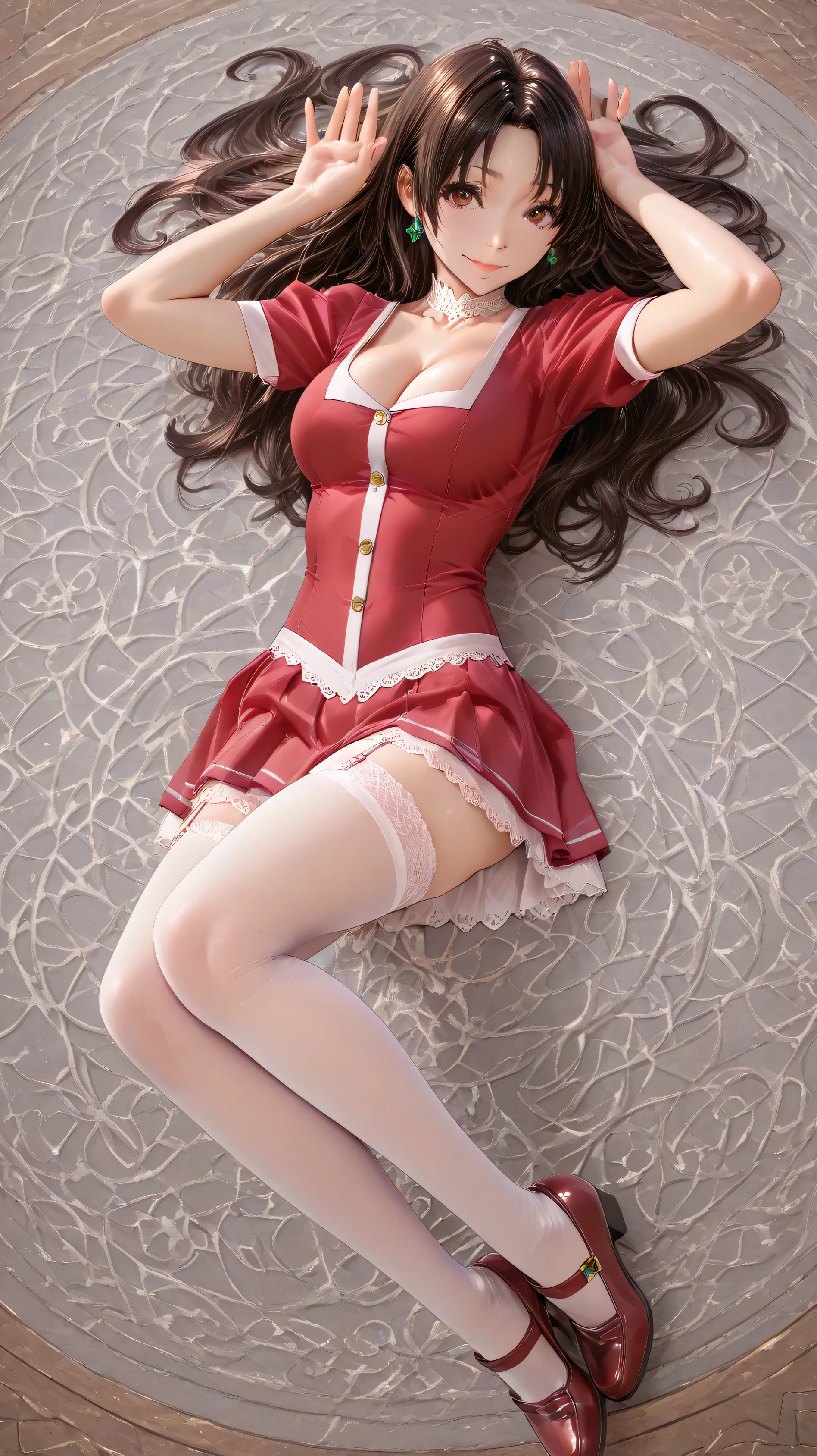 3D Anime Style (Masterpiece, Top Quality, Amazing Quality, Extremely Beautiful, High Resolution, Ultra High Definition, High Contrast, High Saturation, Exceptional Quality, Latest): 1.3 inches, 8K resolution, dynamic lighting, HDR, extremely beautiful, high resolution, latest, rendering, perfect anatomy, perfect human structure, anatomically perfect hands, (model-like appearance, beautiful)
Blake
One girl, glossy hair, beautiful skin, (brown eyes), (straight black hair), (long hair), beautiful, (center part) (T), mature, thread Underwear, large breasts, (round breasts: 1.3 inches), wavy hair, glossy lips, smooth skin, soft thighs, delicate fingers, long legs,
Blake
(Provocative expression), (Smile), (Parted bangs), (Flowing hair), (Slightly flushed face),
(Moist and lustrous skin), Cleavage,
Blake
Military uniform,
Garter stockings,
Choker,
Looking at the viewer,
((Lying on back, legs raised, pin-up pose, professional model pose)), Full body, Side view,
Blake
Detailed background,