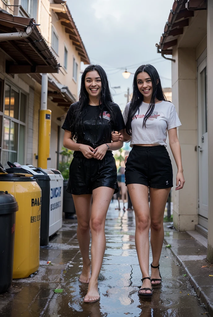 Duas mulheres lindas, corpo bonito, roupa sexy, decote, sexy body on display, mostrando os corpos, saia curta, mini saia,  women, sexy dress, detalhes realistas.