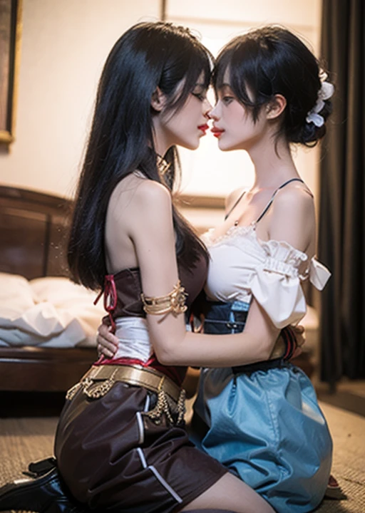 ((best quality)), ((masterpiece)), (detailed), Perfect face，2girls，机械Tentacles，Tentacles从乳沟产生，whole body，fighting，fight，kiss，Transparent cheongsam，Exposed cleavage，Bare butt，Heart tattoo，Tentacles，Mechanical Girl，Glasses