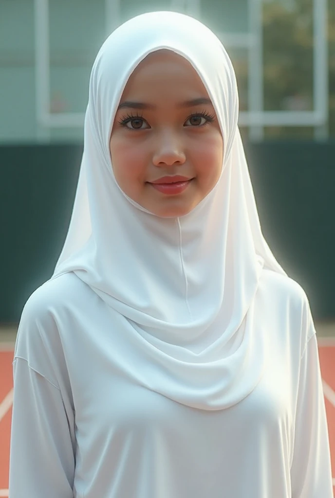 58-Years-Old,Female Store owner, Hijab Beautiful Indonesian Mature Woman, Wearing Long-Sleeve T-Shirt, White Skin Like Porcelain, Alluring Face,  Pose, Realistic Ultra Gigantic  : 36.9,realistic wrinkels body, PP cup , Seducting Look, a lot of  liquid cover her face : 1.9,  Smiling.