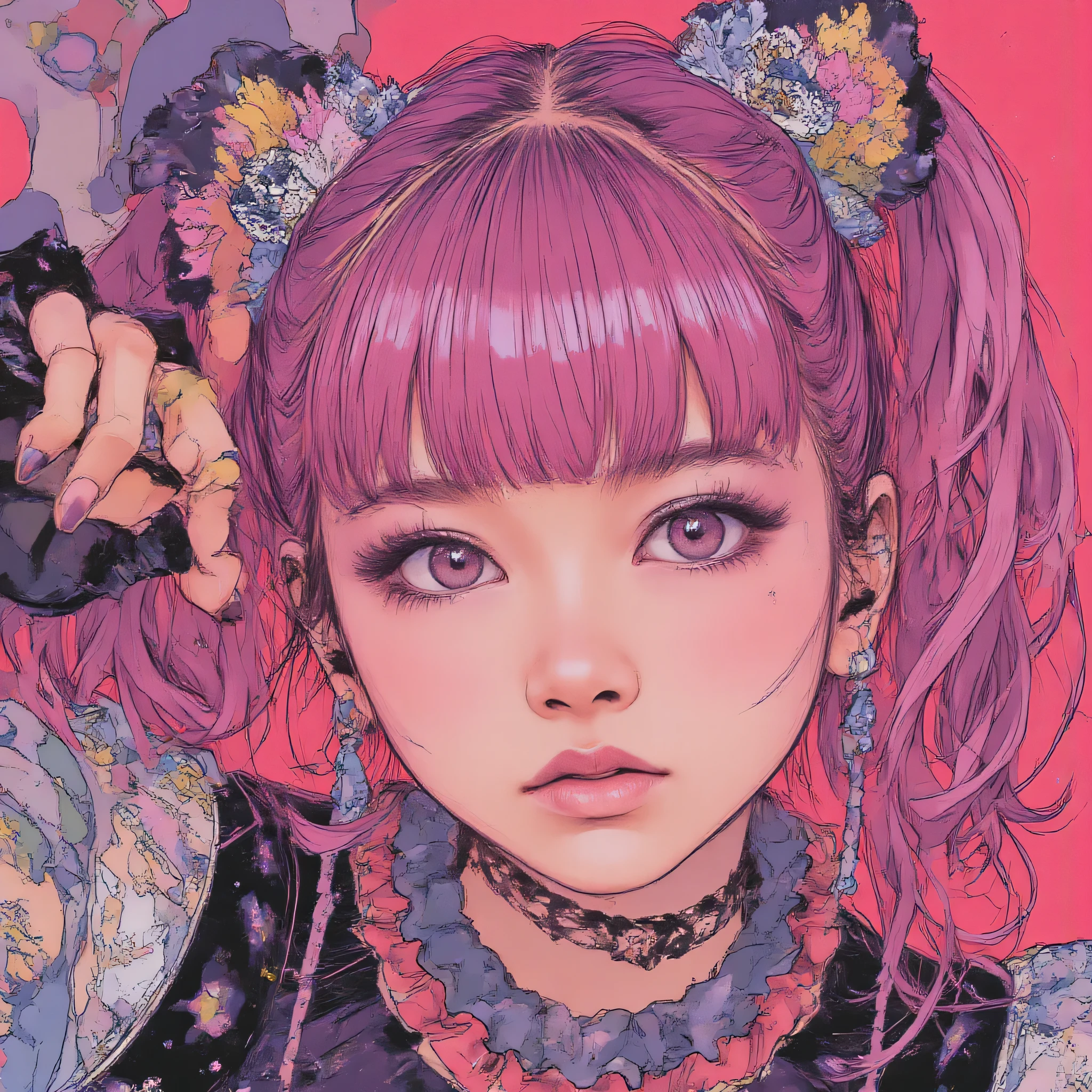 tsubasa,Juaner_manga,Gothic Punk Rebel Japanese Editorial Vivien Tam Pictures [Woman] WITH VERY EYES of purple color with pink hair with FULL BODY WITH SNEAKER-NIKE AIR FORCE with neon 黄色と茶色と灰色 tattoos and wielding a 金色碗, [Red and Brown and Grey] , close-up, anime style, Fantasy Worldview、Expressive Texture, Photorealistic Techniques Using an Online Conference on a Computer,  vibrant colorful palette ,  hurufiyya , 32k uhd, fluid and dynamic brushstrokes, realistic ultra-high definition portraits, acute angle, Hard Paintings, Ukiyo-e, incredibly beautiful --ar 9:16 --style raw --niji、yuimetal