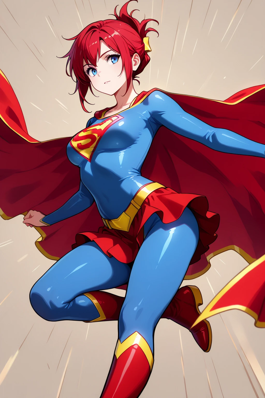 Nino Nakano feliz,manos detalladas,super hero pose,traje superman,zona de guerra