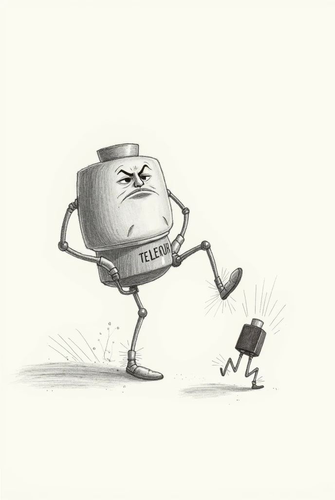 draw with a simple pencil how a regular transistor kicks another transistor should be caricature The transistor should look like germanium mp41 more like a real transistor has three legs and make it more like a transistor 