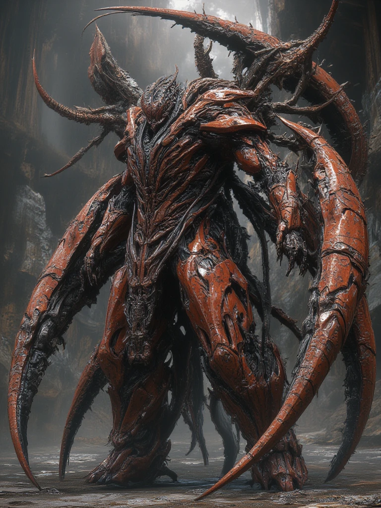 megan fox as a vampiric muscular red carnage, (mouth wide open with  out:1.25), (red carnage anatomic muscular bio-mecha muscle suit:1.25), (body totally covered in muscles, veins, tendons), (perfect muscular ),