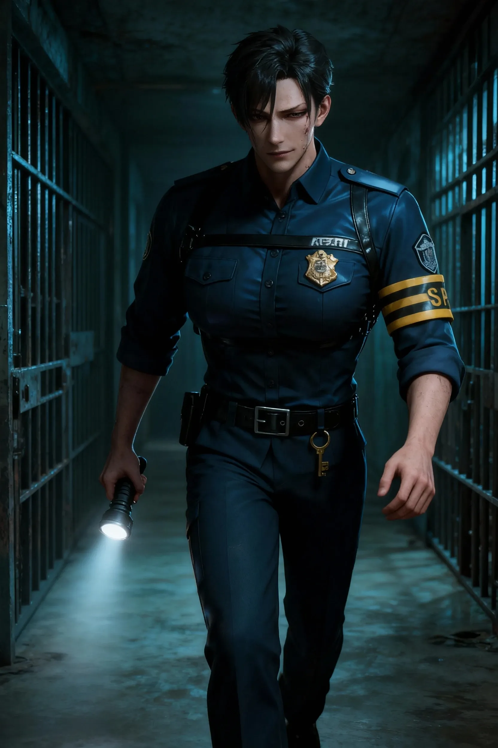 resevil, mansion interior, horror theme , dark, <lora:resevil:0.6>     <lora:jillvalentine-re-richy-v1:0.8> jillre1, beret, uniform, shoulder pads, short sleeves, harness, belt, pants