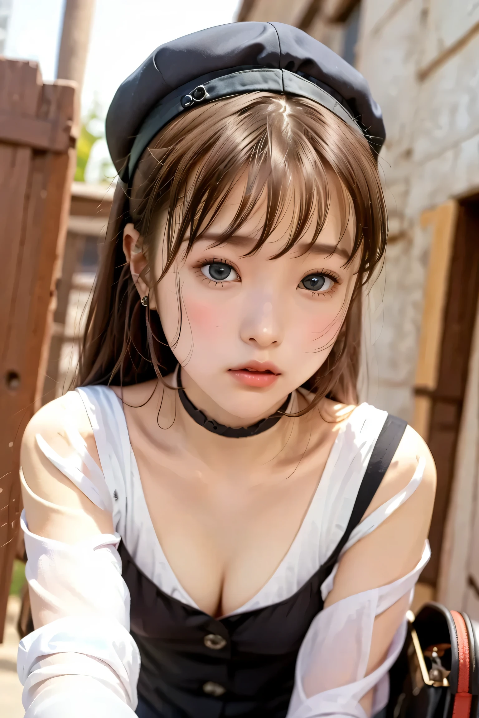 The face of a woman riding a bicycle、(cute woman, adorable heroine),( On:1.25),1girl, cowboy shot, troubled expression,
Postman, 18, small breasted,small breasted、flat chest with lava on the body、(small top:1.6)、
black cap,Red Bicycle,big black bag,dark blue uniform
Pink Eye,staring at people,big eyes、double eyelids、
face close-up:1.7、Please take a larger picture of her gentle expression、Upper Body Pictures、portrait、
Japanese Postman、
masterpiece,top quality,great quality,Newest,
(Real skin:1),