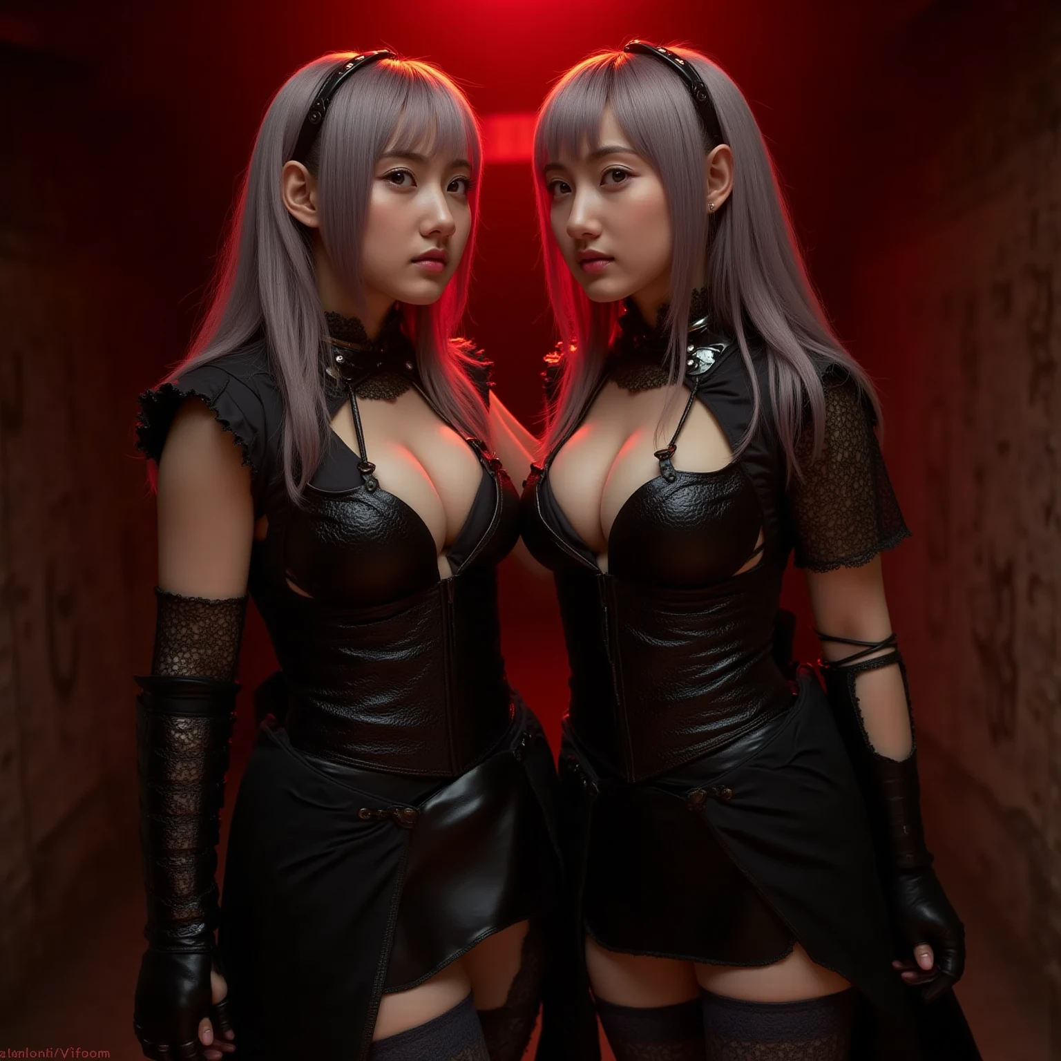masutepiece,A hyper-realistic,32K,the Extremely Detailed CG Unity 8K Wallpapers, Best Quality,2girls,put hands on each other's bust,(Wearing colorful  gothic lolita cheongsam),gothic Makeup,shiny smile,open mouth,detailed inside mouth