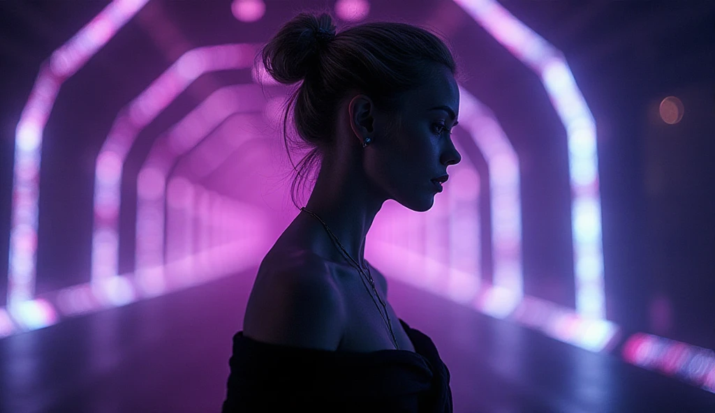 Side face silhouette，Shadow of beautiful woman under neon sign,Huge neon signboard，(Neon sign with text:1.5)
